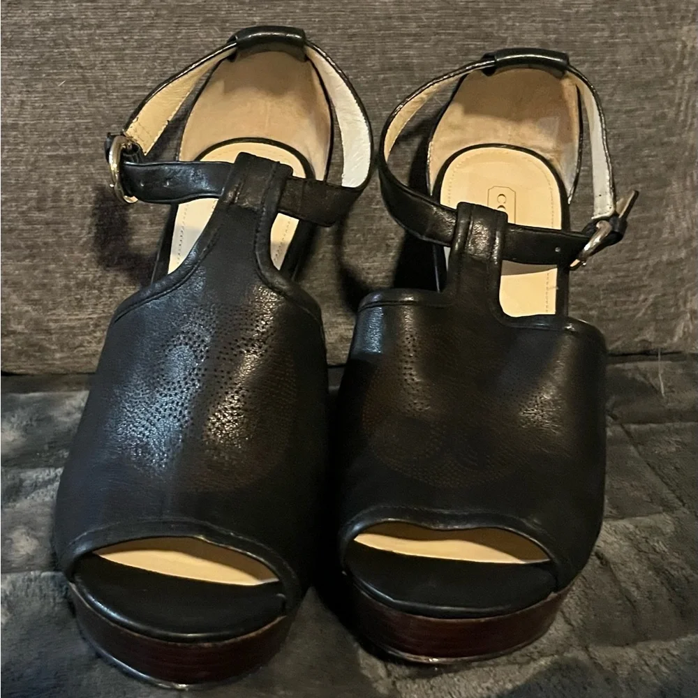 Coach Black Leather Ankle Strap Sandals